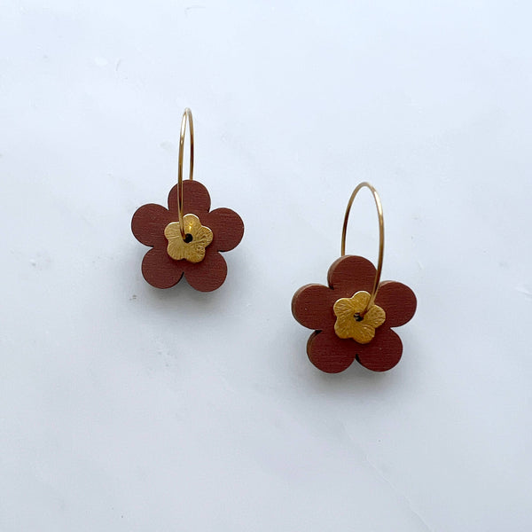 Colourful flower hoop earrings