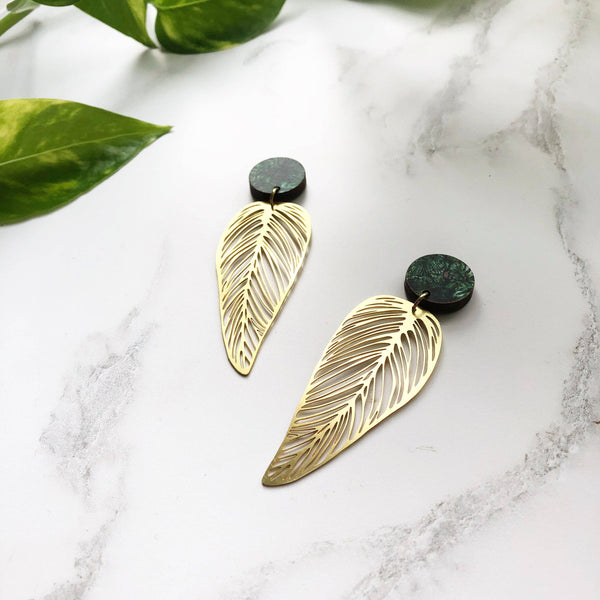 Leaf Drop Earrings - Gold & Silver