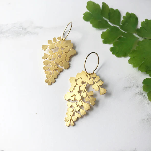 Gold Maidenhair Fern Hoop Earrings