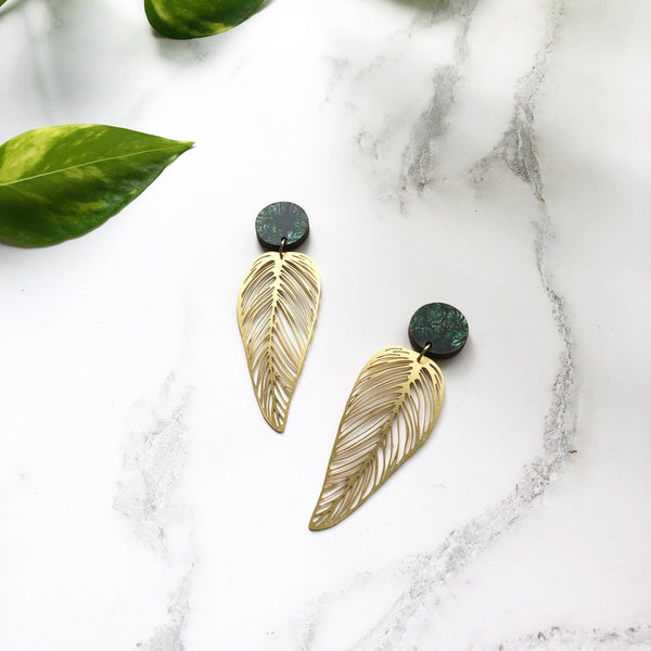Leaf Drop Earrings - Gold & Silver