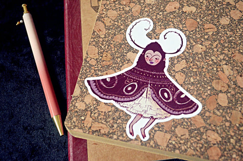 Shy Moth / Forest Spirit / large vinyl sticker for your laptop or journal